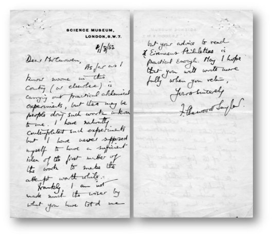 Letter from F. Sherwood Taylor to David Curwen, 01 August 1952